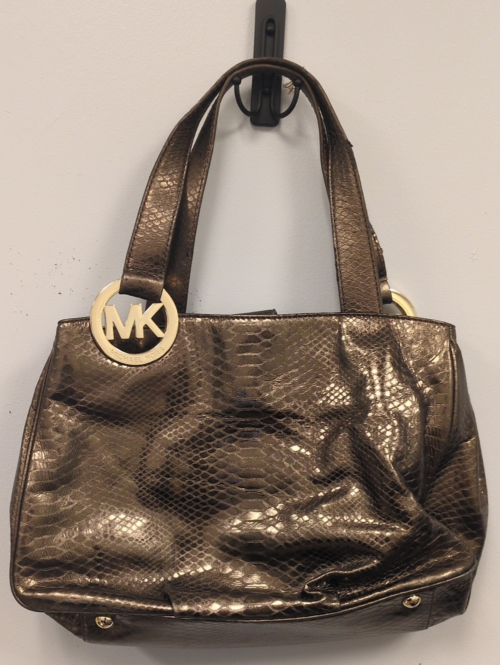 Michael Kors Metallic Bronze Snake-Embossed Shoulder Bag